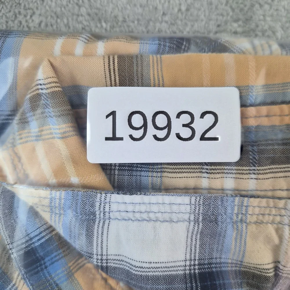 True Religion Rocky Western Shirt Men Large Yellow Blue Plaid Pearl Snap Cotton